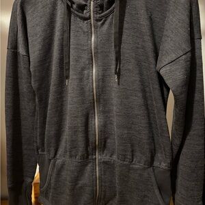 Athleta Dark Gray Lightweight Hoodie with Full-Length Zipper and Relaxed Fit